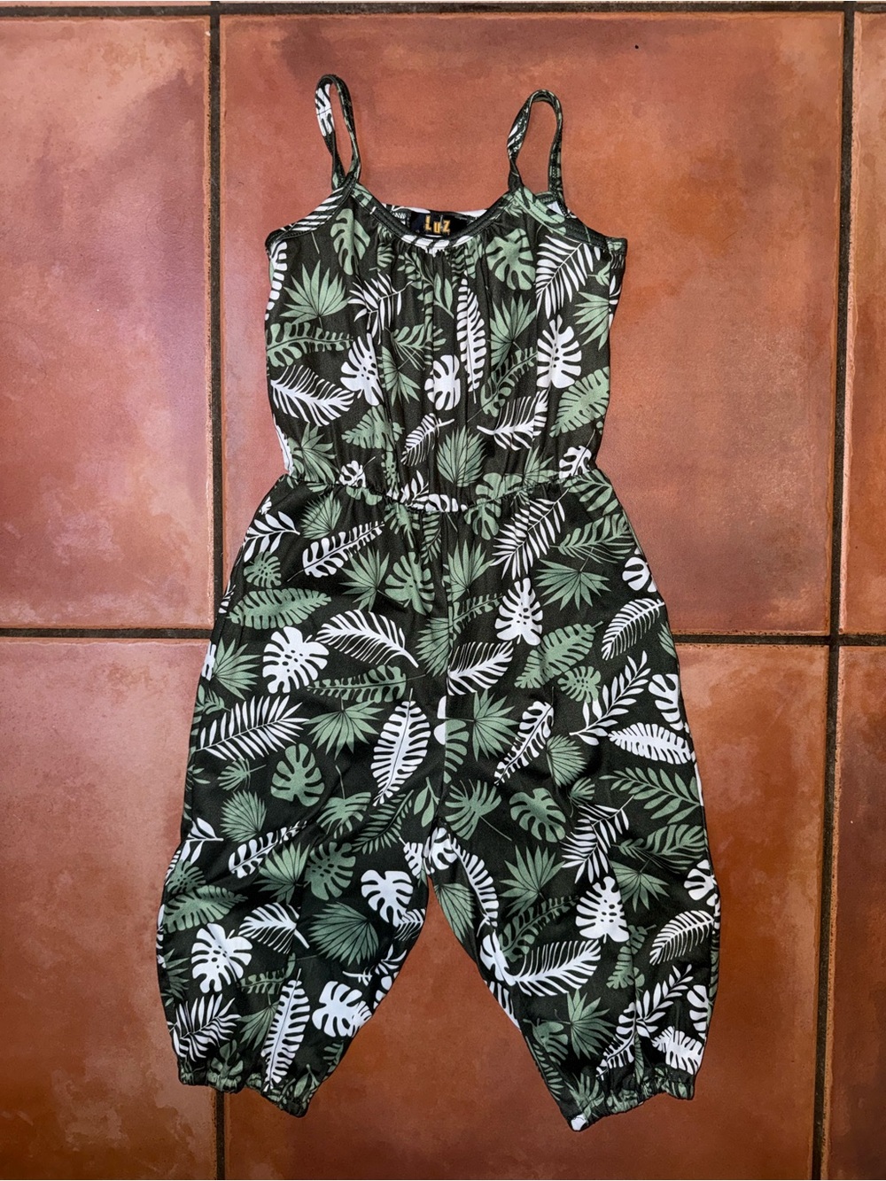 Girls' Green & White Tropical Leaf Romper - Lilt
